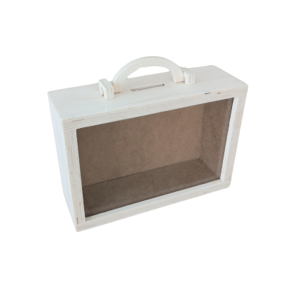 Mala mealheiro madeira com vidro   20x17x6,5cm  98513