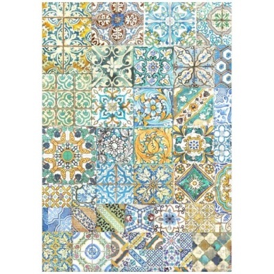 PAPEL ARROZ STAMPERIA A4 "Blue Dream tiles" DFSA4740