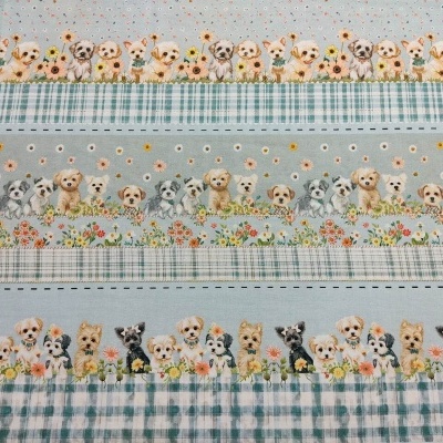 Tecido Fabricart digital barrado cachorrinhos  D997