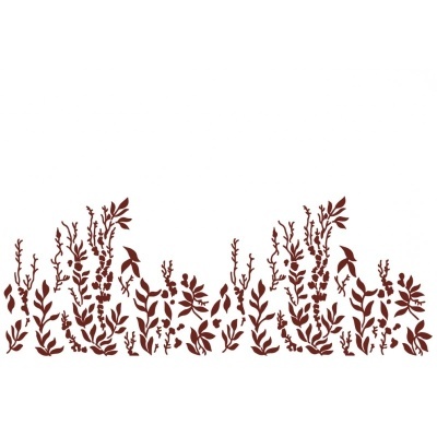 Padrão de ramos e folhas castanho-avermelhadas sobre fundo branco