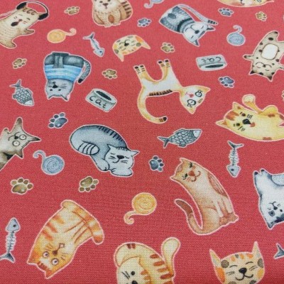 TECIDO INDIGO GATINHOS VERM. T1330