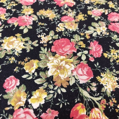 Tecido linho de algodão SEVENBERRY B87505Z D/3-7 Preto/Rosa-Creme T1404B