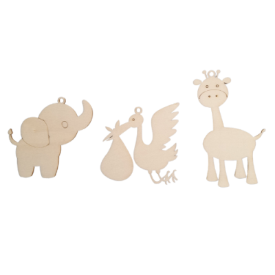 Aplicações Nascimento composto por Cegonha, Elefante e Girafa  entre 7cm e 10cm 98464