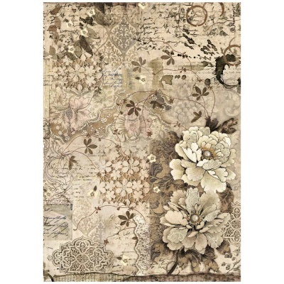 Papel arroz Stamperia A4  Old Lace flower and laces  DFSA 4961
