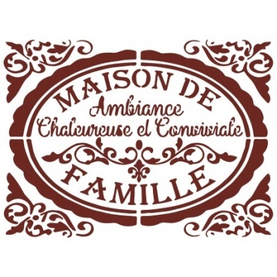 Etiqueta decorativa oval com texto em tons castanho avermelhado