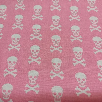TECIDO FABRICART Caveiras rosa/branco