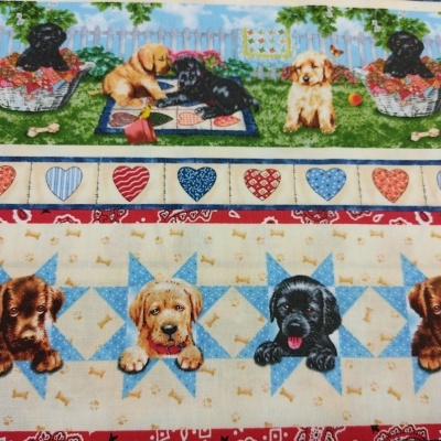 TECIDO HENRY GLASS  "Pups in the garden" 9335