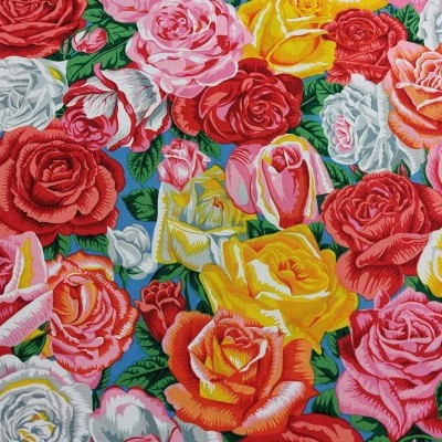 TECIDO FREE SPIRIT FLORES ROSAS N24 PWSL006-BLUEX