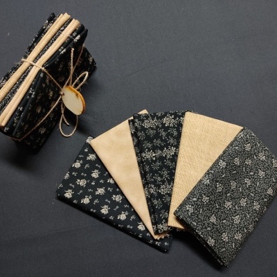 Conjunto de 5 FQ 100% algodão Flores Preto & Creme