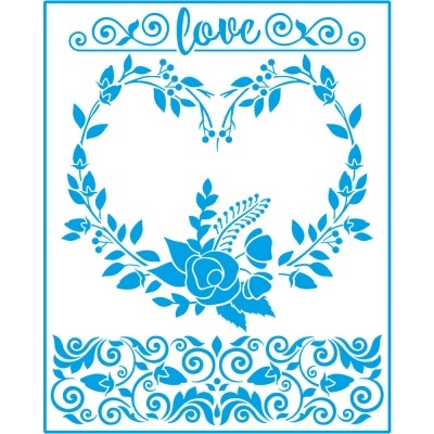 STR-150 - STENCIL - CORAÇÃO DE FLORES, LOVE E BARRADO