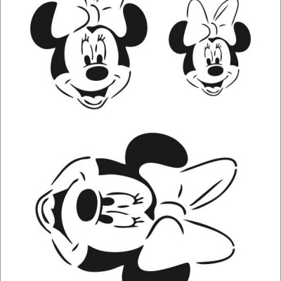 Desenhos a preto e branco do rosto da Minnie Mouse com laço, stencil 042