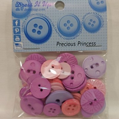 Pacote de botões multicoloridos para artesanato em embalagem transparente com rótulo azul