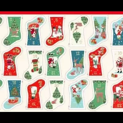Tecido Makower painel "Merry Christmas Mini Stocking Advent"  2487