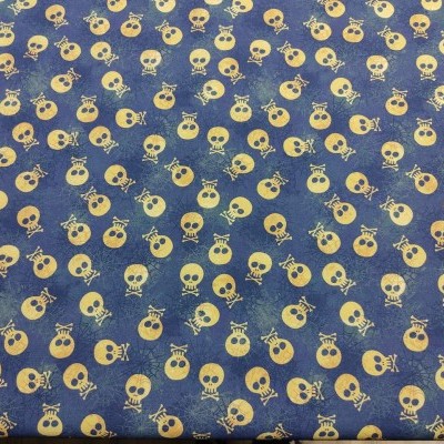 TECIDO INDIGO caveiras fundo azul