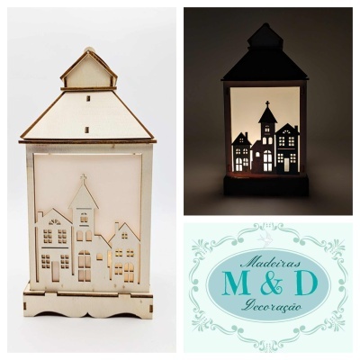 Lanterna madeira c/cenário 11 x 24 x 11 cm  007723