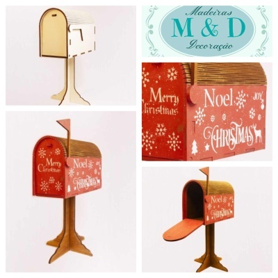 Caixa correio Natal madeira c/suporte  22x45x26cm  6716