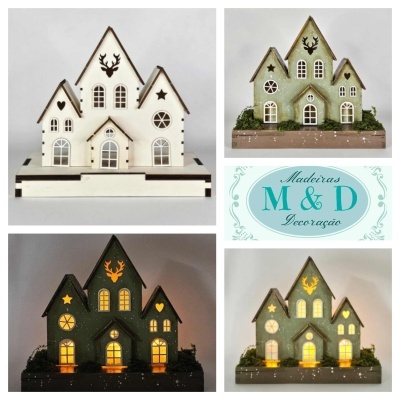 Casinha Natal 3D madeira 26x23x13cm   7673