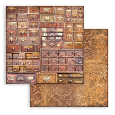 Papel decorativo com padrão de gavetas de madeira vintage e etiquetas numeradas