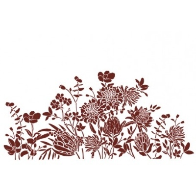 Desenho decorativo castanho de flores e folhas sobre fundo branco