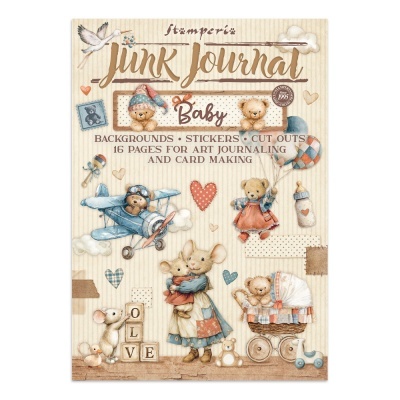 Capa de caderno de journaling decorada com animais e brinquedos em tons pastel