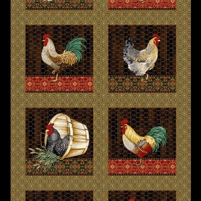 Tecido Painel 3318-99 Black Multi Chicken Shack Jan Mott  HG3318