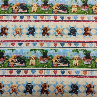 TECIDO HENRY GLASS  "Pups in the garden" 9335