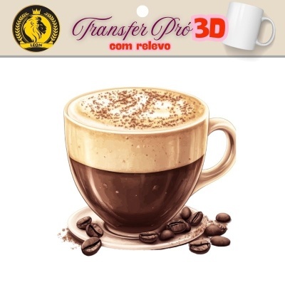Transfere 3D Pró com Relevo caneca café com grãos +/- 7cm   13144