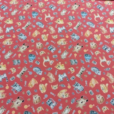 TECIDO INDIGO GATINHOS VERM. T1330