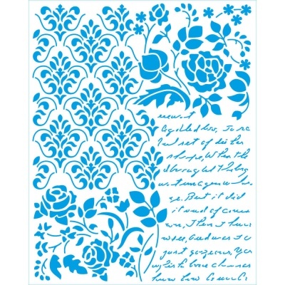 Stencil Retangular - Coleção Memórias Vintage - Arabesco, Texto e Flores Ref.: STR-251