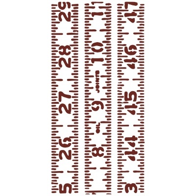 Três fitas métricas brancas com números vermelhos