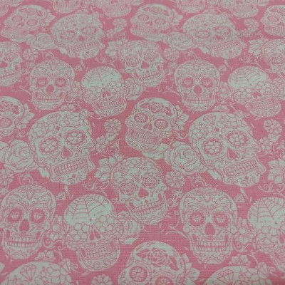 TECIDO FABRICART Caveiras mexicanas rosa/branco