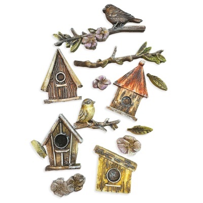 Autocolantes decorativos 3D casinhas de pássaros e aves em madeira e metal