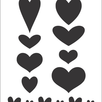 Stencil com vários corações pretos em fundo branco e números 392
