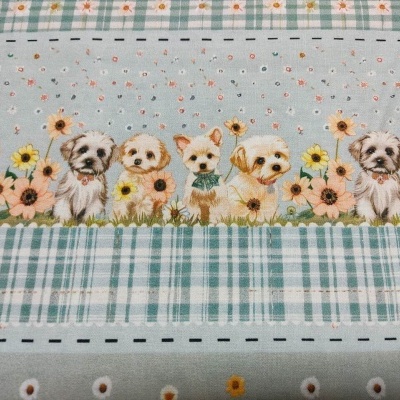 Tecido Fabricart digital barrado cachorrinhos  D997