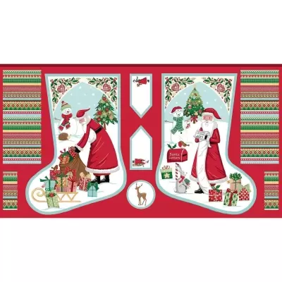 Tecido Makower painel "Christmas Whishes Stocking Panel"  038