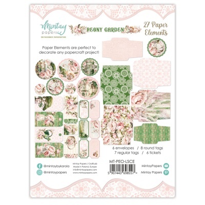 Conjunto de elementos de papel com padrões florais rosa e verde da coleção Peony Garden Mintay Papers