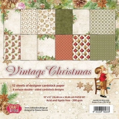 Bloco scrap. Craft&You Vintage Christmas 12x12" Set 12flhas (CPS-VC30)