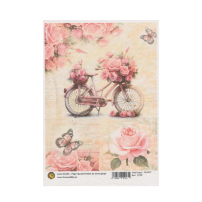 Papel de Arroz - Bike and butterfly  Tamanho: 21x30cm  1257