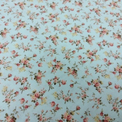 Tecido Denise Sá "Mini Rosas" azul TC01