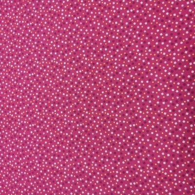 Tecido rosa com padrão floral pequeno em várias cores