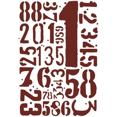 Stencil de números marrons em vários tamanhos e estilos em fundo branco