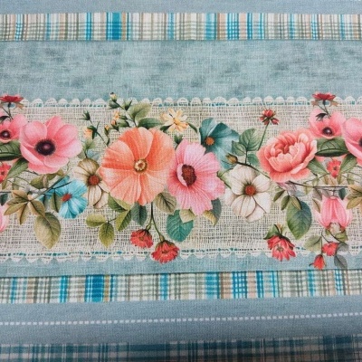 Tecido Fabricart digital barrado flores   D830