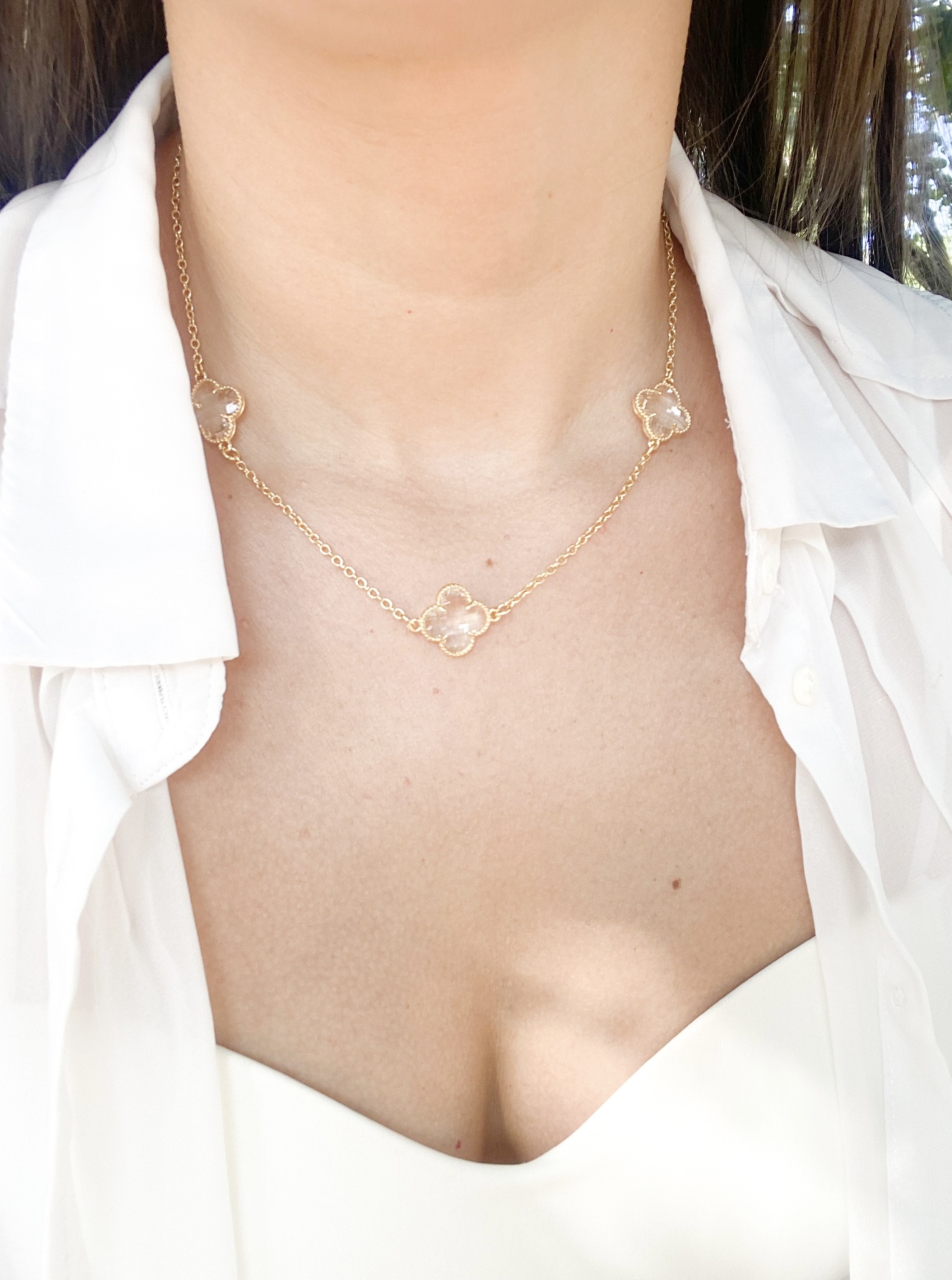 Choker Trevo Transparente - Banhado Ouro 18k