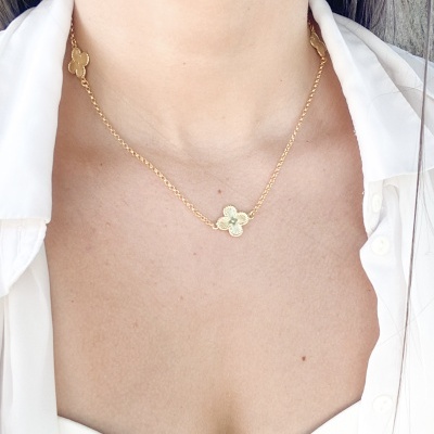 Choker&#x20;Tr&#x00EA;s&#x20;Trevos&#x20;-&#x20;Banhado&#x20;Ouro&#x20;18k