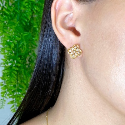 Conjunto&#x20;Trevo&#x20;com&#x20;Zirc&#x00F3;nicas&#x20;-&#x20;Inspira&#x00E7;&#x00E3;o&#x20;-&#x20;Banhado&#x20;Ouro&#x20;18k