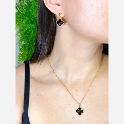 Conjunto&#x20;Trevo&#x20;Preto&#x20;-&#x20;Inspira&#x00E7;&#x00E3;o&#x20;-&#x20;Banhado&#x20;Ouro&#x20;18k