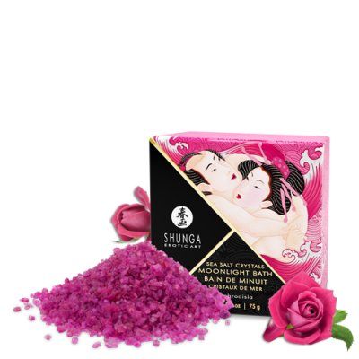 Cristais de sal de banho cor-de-rosa Shunga com embalagem decorada e rosas