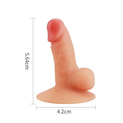 Dildo pequeno de silicone cor carne com base circular e textura realista