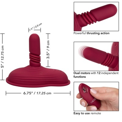 Vibrador vermelho em silicone com base texturizada e controle remoto.