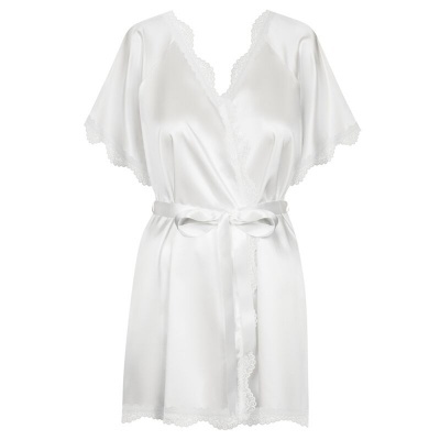 Robe branco curto com detalhes em renda e cinto na cintura